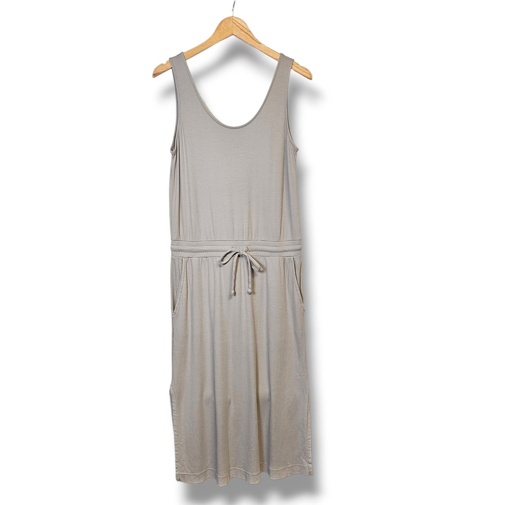Haven Well Within Dress M Gray Cotton Sleeveless Drawstring Midi Pockets Cotton